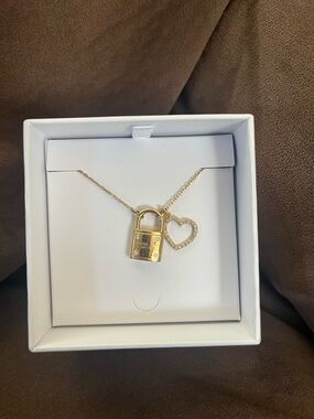 Michael Kors Gold Padlock and Crystal-Accented Heart Pendant Necklace